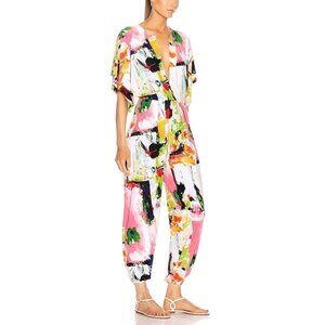 Norma Kamali Size L Multicolor Kimono Sleeve Tapered Leg Rectangle Jog Jumpsuit
